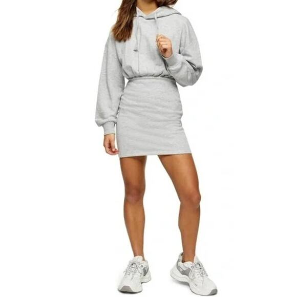 TOPSHOP Streetwear Long Sleeve Sweatshirt Hoodie Mini Dress Sz 8 in Grey NWT - Picture 3 of 7